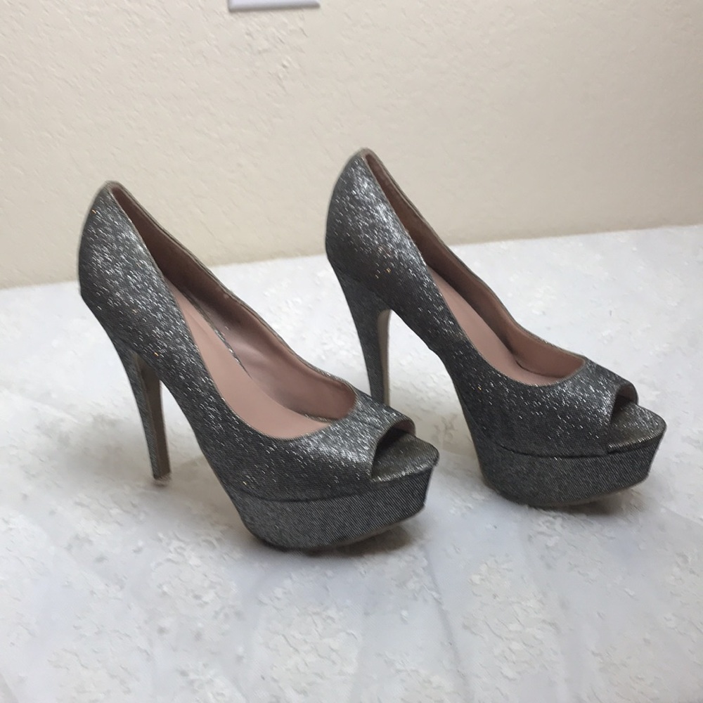 Dva Lounge Silver Sparkling Heels Size 8 View 2